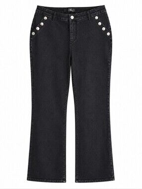 1822 Denim Women’s Size 14 Black Flare Jeans Silver Stud Accent Stretch Mid Rise